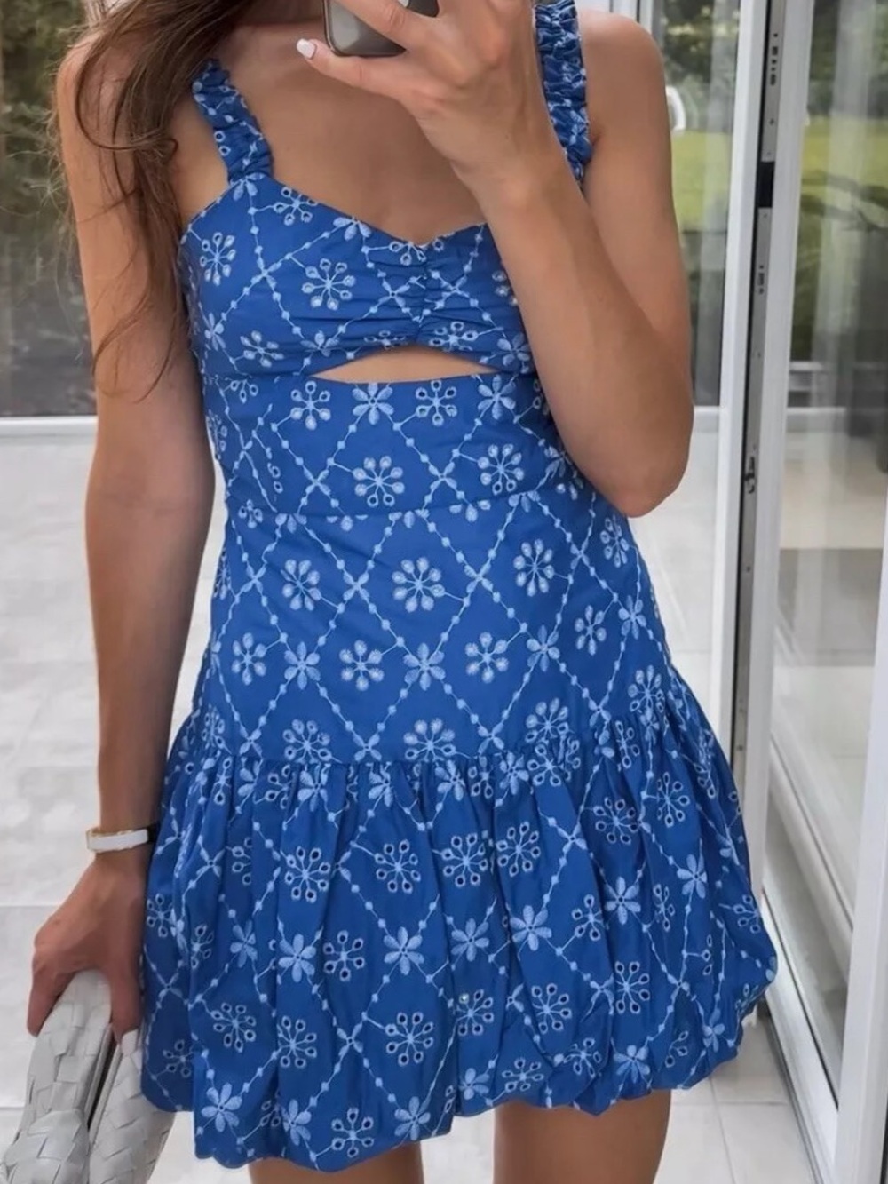 ZARA INK BLUE CUTWORK
EMBROIDERY MINI DRESS Sz: S